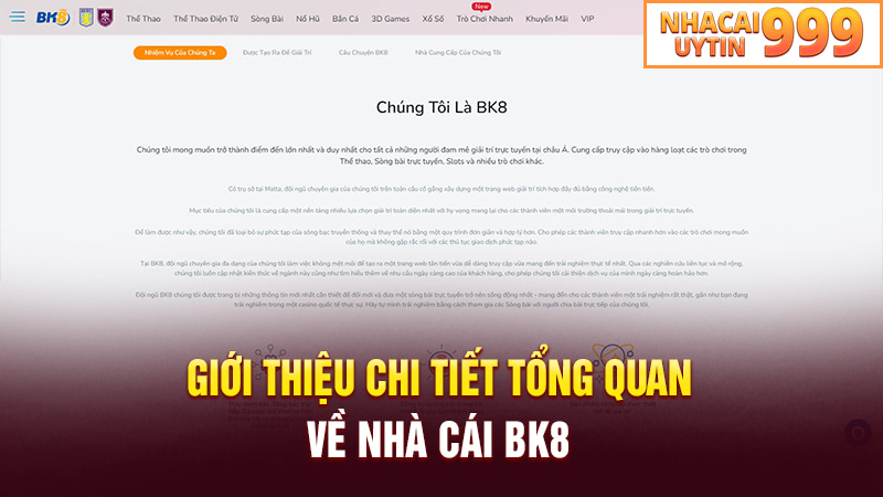 Giới thiệu chi tiết tổng quan về nhà cái BK8