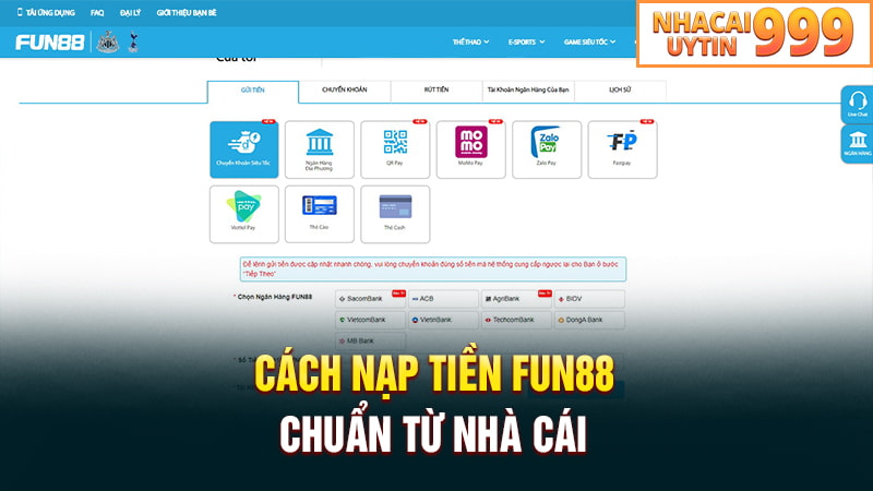 Hướng dẫn nạp tiền FUN88