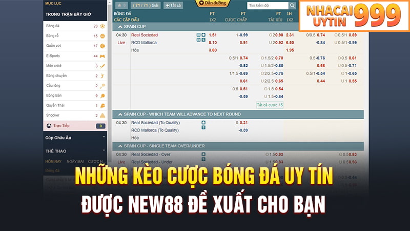 Những kèo cược bóng đá uy tín tại NEW88