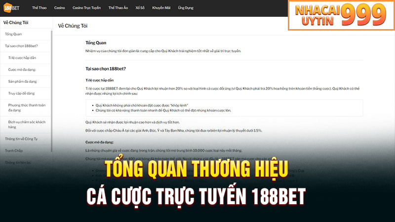 Tổng quan thương hiệu cá cược trực tuyến 188BET