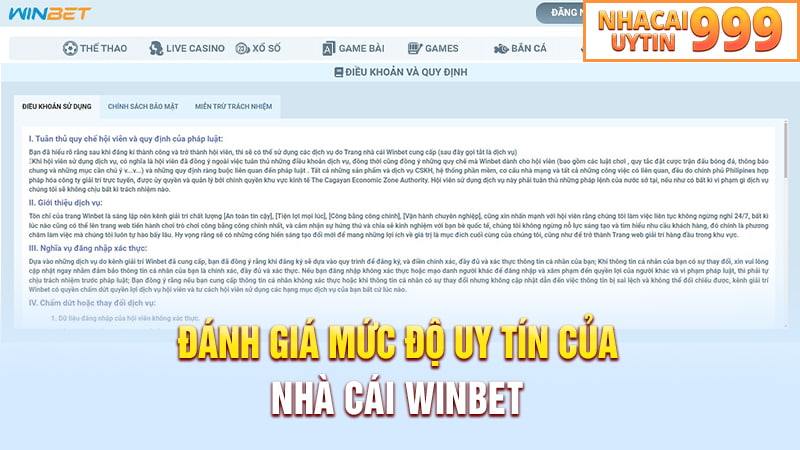 Đánh giá mức độ uy tín của nhà cái WINBET