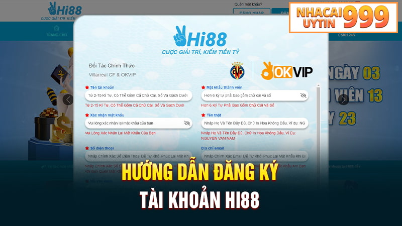 Hướng dẫn đăng ký tài khoản Hi88