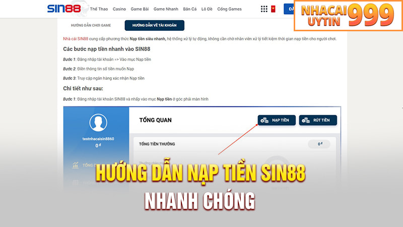 Hướng dẫn nạp tiền SIN88