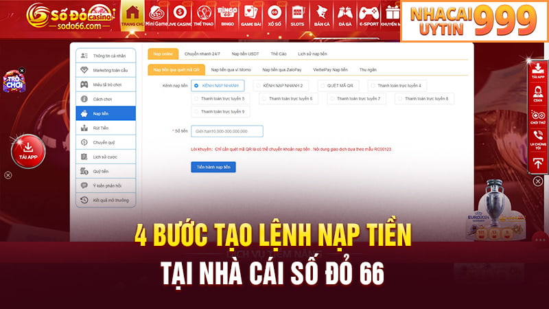 Hướng dẫn nạp tiền SODO66