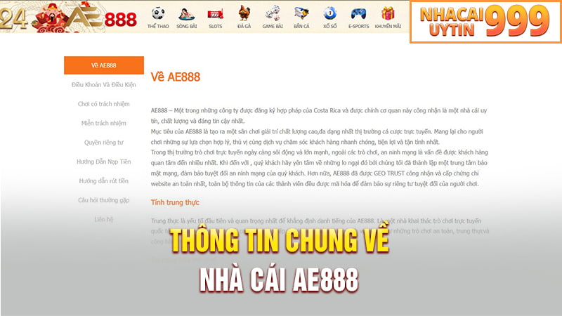 Thông tin chung về nhà cái AE888