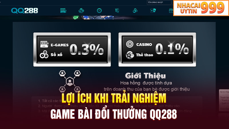 Lợi ích nhận được khi trải nghiệm game bài đổi thưởng QQ288